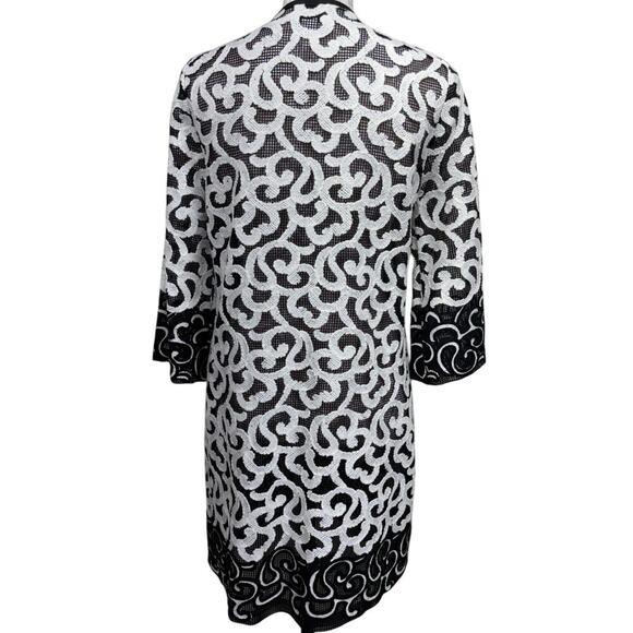 Joseph Ribkoff 3/4 Sleeve Topper Jacket Embroidered Mesh Black White Size 8 - Picture 4 of 7